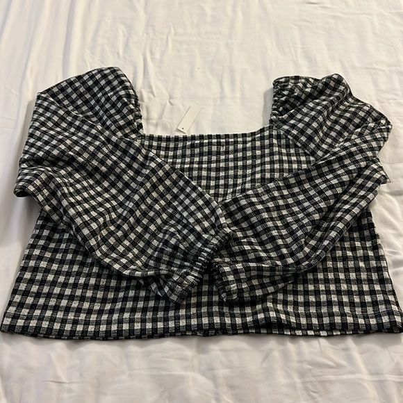 NWT Madewell Gingham Puff-Sleeve Button-Front Crop Top - Picture 5 of 11